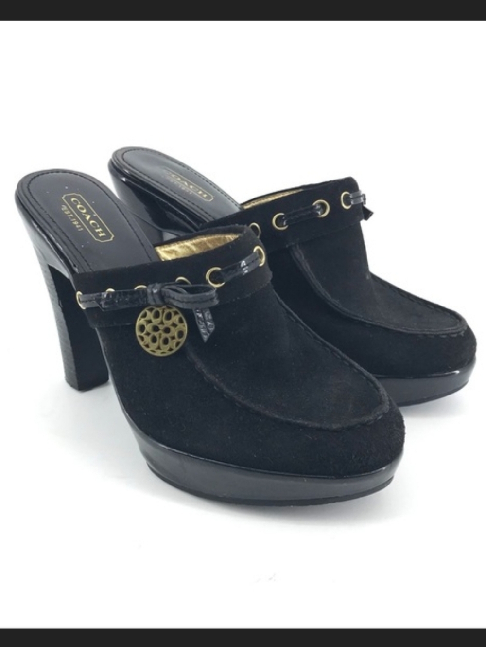 Coach Jodey Signature Black Suede Leather Mule Size 8